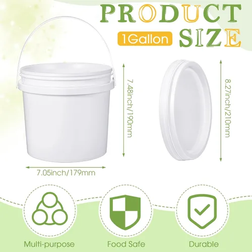Miniatura 2 de Leinuosen 8 cubos de plástico con asa y tapa, duradero, resistente, seguro para alimentos, contenedor para almacenamiento multiusos, pintura