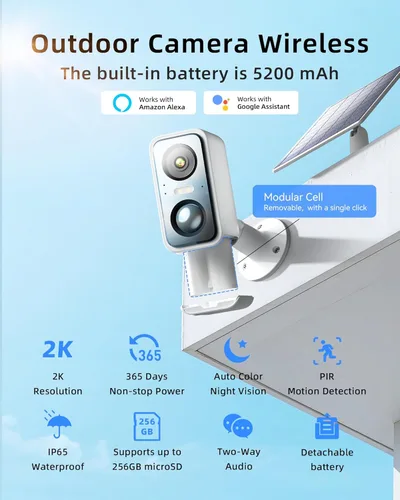Miniatura 2 de Cámara de seguridad Super HD de 3 MP inalámbrica para exteriores, cámaras WiFi alimentadas por energía solar para seguridad del hogar con detección