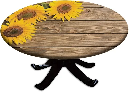 Miniatura 92 de Mantel ajustable con diseño de girasol redondo, borde elástico amarillo, mantel de poliéster para interiores y exteriores, fiesta, cena, patio