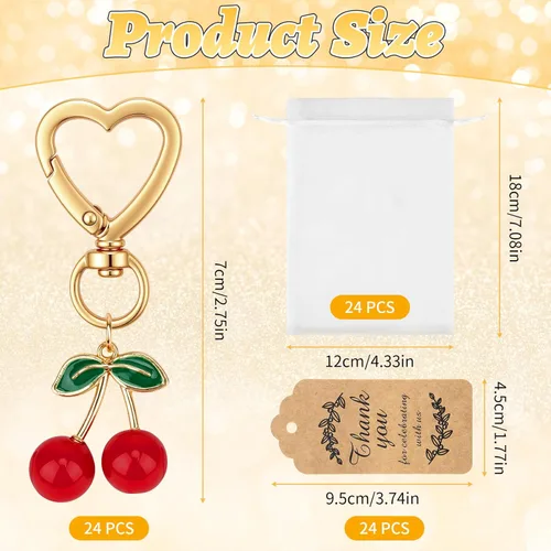 Miniatura 2 de Dreamtop Llavero de cereza para fiesta, 24 juegos de llaveros de cerezas, regalos de fiesta de Navidad, regalo de agradecimiento, accesorios