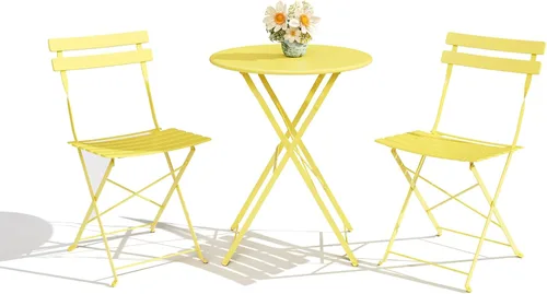 Miniatura 12 de GarveeLife Juego de Bistró Plegable de 3 Piezas, Juego de Muebles de Patio Plegables con Marco Premium, Mesa de Bistró para Exteriores y Juego de 2