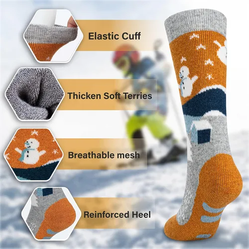 Miniatura 5 de Hylaea Calcetines de esquí de lana merino para niños, calcetines térmicos cálidos hasta la rodilla para patinaje de snowboard para niños y niñas