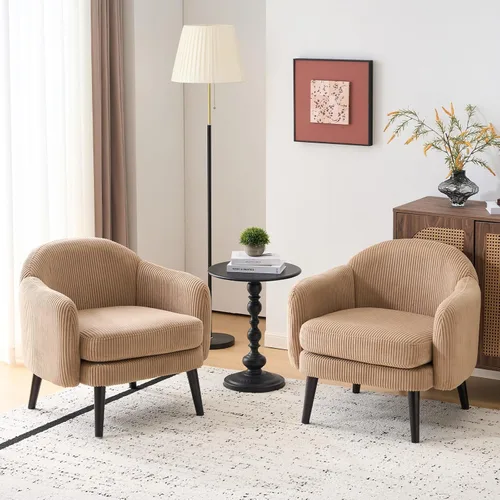 Miniatura 19 de VINGLI Sillón de Acento Moderno Tipo Barril de 30.3" de Ancho con Reposabrazos Track, Patas de Madera Sólida, Cómoda Silla Club Tapizada, Sofá