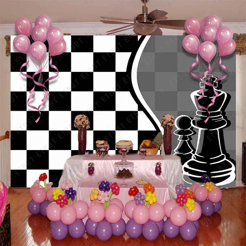 Miniatura 5 de Fondo de fotografía a cuadros en blanco y negro de 7 x 5 pies, decoración de fiesta de cumpleaños simple y moderna, pancarta, accesorios de estudio
