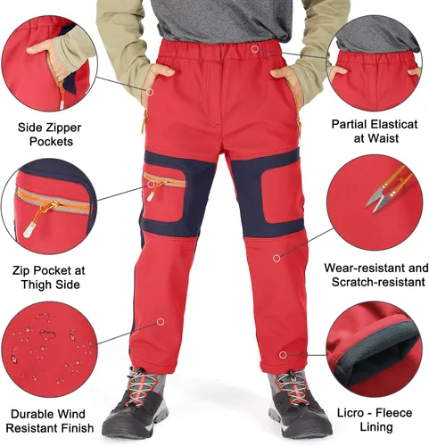 Miniatura 23 de linlon Pantalones impermeables para la nieve para niños y niños, forro polar lind para senderismo, softshell, cálidos, con aislamiento térmico