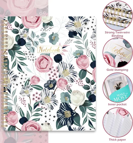 Miniatura 4 de Cuaderno de espiral – Cuadernos encuadernados en espiral, 8.5 x 11 pulgadas, cuaderno de diario con papel grueso y bolsillo trasero, 110 páginas