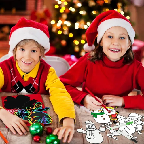 Miniatura 6 de Max Fun Manualidades de Navidad para niños, 96 piezas de adornos de arco iris mágico, tarjetas para raspar de papel, suministros de arte