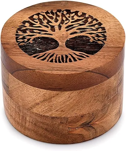 Miniatura 2 de EDHAS Caja de madera de acacia para especias con tapa para cocina, encimera, caja de almacenamiento redonda para especias (3.5 x 3.5 x 2.5 pulgadas)