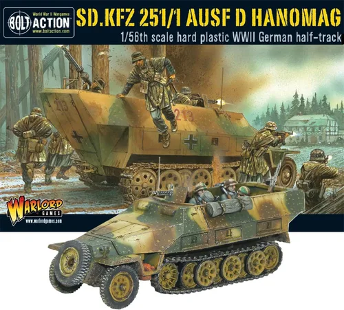 Warlord Games German Army Sd.Kfz 251/1 ausf D Hanomag halftrack - 1:56 / 1.102 in - Modelo de vehículo a escala de plástico para Bolt Action