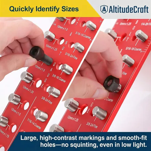 Miniatura 4 de Comprobador de roscas – Medidor de identificación de tuercas y pernos a prueba de óxido con pernos SUS304 de grado profesional y base de aluminio