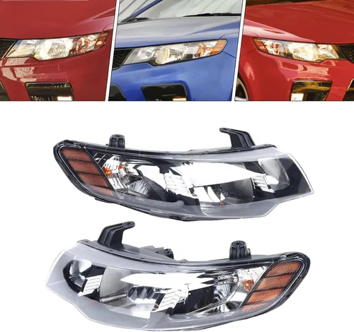 Miniatura 2 de Para 2010 2011 2012 2013Kia Forte Koup Conjunto de faros delanteros halógenos de repuesto, lado izquierdo + derecho, carcasa negra, lente