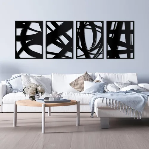 LZAOA Arte abstracto de pared de metal negro, decoración de línea minimalista, 4 piezas de arte moderno para pared, adecuado para sala de estar,