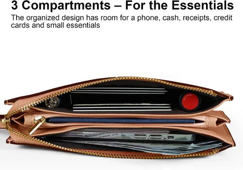 Miniatura 3 de Befen - Bolso clutch de mano de cuero con correa para teléfono celular, organizador de tarjetas