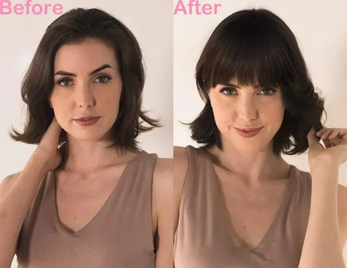 Miniatura 5 de Extensiones de cabello con clip, de fleco francés, natural, con flequillo, lacio, con flecos, con sienes para mujer, uso diario, color marrón medio