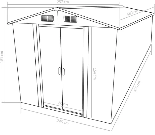 Miniatura 4 de vidaXL Cobertizo de jardín con puertas correderas y rejillas de ventilación con cerradura para jardín, patio trasero, herramienta de utilidad