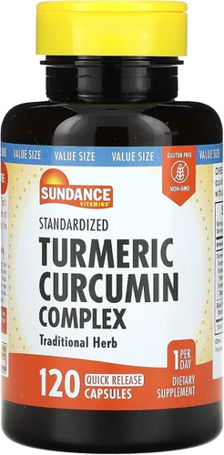 Sundance Complejo de curcumina de cúrcuma | 120 cápsulas | con extracto de pimienta negra | Hierba tradicional | Suplemento sin OMG y sin gluten