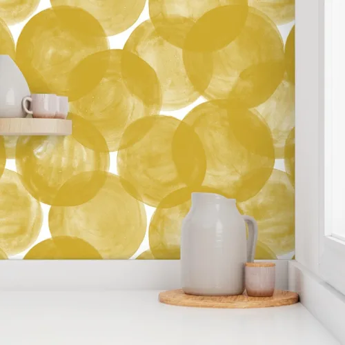 Miniatura 8 de Papel tapiz para despegar y pegar, acuarela mostaza, amarillo, dorado, lunares, geométricos, círculos audaces, redondo, papel tapiz extraíble