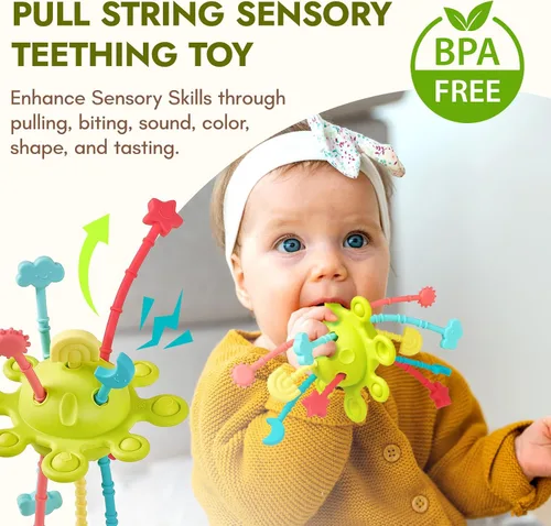 Miniatura 2 de Giant bean Juguetes Montessori para bebé, 6 en 1, juguetes de aprendizaje de educación temprana de madera con dentición sensorial, caja