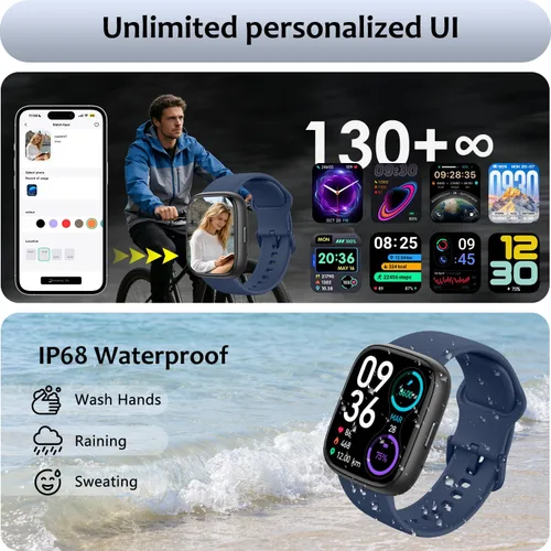 Miniatura 7 de Reloj inteligente para Android/Samsung/iPhone, rastreador de actividad física con IP68 impermeable para hombres, mujeres y niños, reloj inteligente
