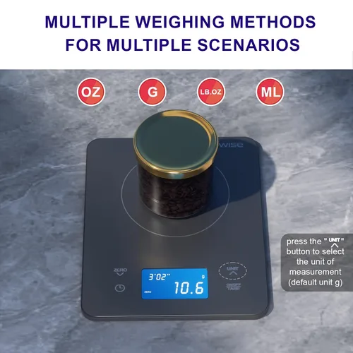 Miniatura 4 de MEGAWISE Báscula de café profesional, alta precisión a 0.005 onzas, fuente de alimentación de batería, vidrio templado impermeable, 4 modos