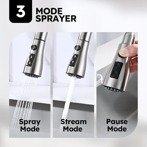 Miniatura 3 de Arofa Grifo de Cocina con Dispensador de Jabón, Grifo de Fregadero de Cocina de Acero Inoxidable con Rociador Desplegable de 3 Modos, Monomando