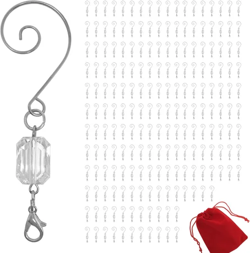 Miniatura 8 de BANBERRY DESIGNS Ganchos para adornos de Navidad, ganchos de alambre plateado acrílico transparente, paquete de 600, cada colgador mide 3 pulgadas.