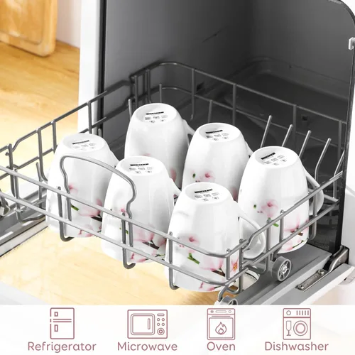 Miniatura 5 de Juego de 6 Tazas de Café VEWEET, Juego de Tazas de 11 onzas con Asa, Juego de Tazas Florales de Cerámica para Cocina, Apto para Microondas y Annie