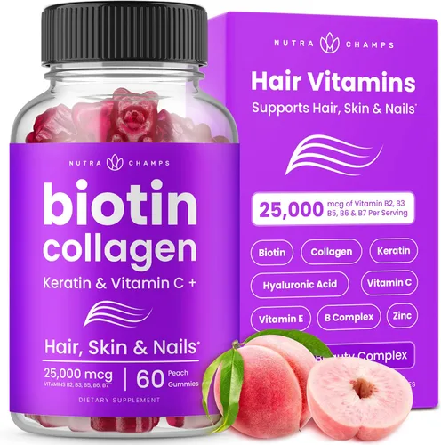 Miniatura 6 de NutraChamps Gomitas de biotina de 5000 mcg con colágeno, queratina y más – Vitaminas para la piel y las uñas para mujeres y hombres – Apoya el ciclo
