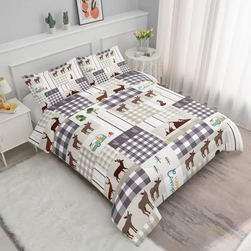 Miniatura 2 de Juego de edredón Happy Camper - Juego de cama rústico con estampado de cabaña y ciervos con 1 edredón y 2 fundas de almohada para dormitorio