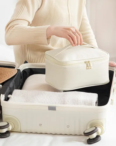 Miniatura 7 de HBlife Bolsa de maquillaje de viaje portátil y bonita bolsa de cosméticos de cuero, bolsa de maquillaje grande, organizador de maquillaje, bolsa