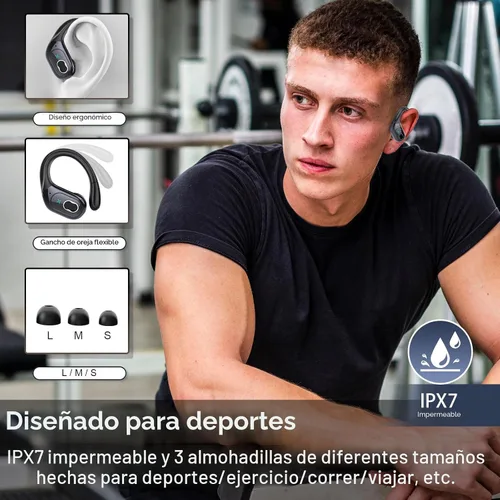 Miniatura 2 de Auriculares inalámbricos Bluetooth 5.4 de 75 horas para deporte, auriculares Bluetooth 2025 estéreo con graves profundos sobre la oreja con ganchos