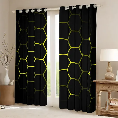 Miniatura 26 de Feelyou - Cortinas de ventana en forma de panal, tema geométrico hexagonal con luces de neón verdes, para chicos adolescentes y hombres, elegante