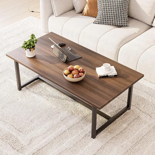 Miniatura 11 de Mesa auxiliar rectangular de 35.4 pulgadas para sala de estar, mesa de centro de estilo industrial moderna con marco de metal para espacios Negro