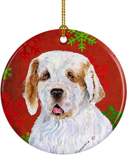 Miniatura 103 de Caroline's Treasures Bulldog English - Copos de nieve rojos y verdes, adorno de cerámica de Navidad, decoración colgante para el hogar, Navidad