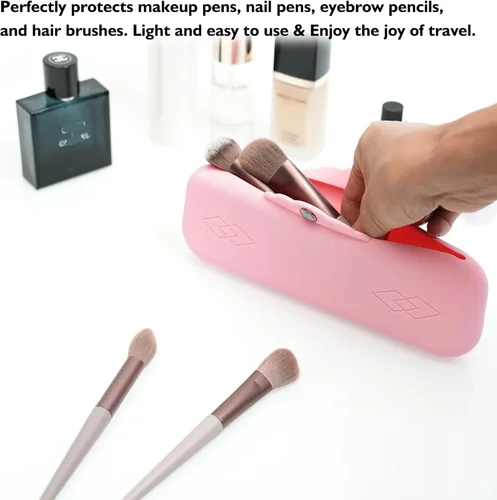 Miniatura 5 de Bolsas de silicona para brochas de maquillaje: Estuche cosmético con botones magnéticos de metal para viajes, estuche de maquillaje para Púrpura
