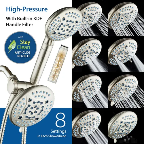 Miniatura 4 de AquaCare High Pressure 6-way Dual Shower Head Combo with Built-in Filter & Power Wash - Clean Tub, Tile & Pets. Remove Chlorine, Lead & Toxins from