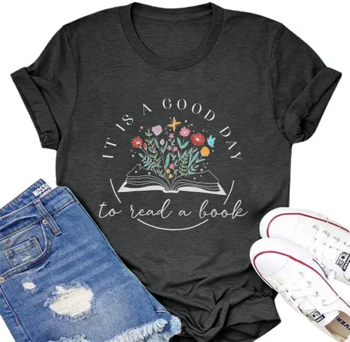 Miniatura 5 de Camiseta de manga corta para mujer, con gráficos, para profesores, amantes de los libros, camiseta casual de manga corta