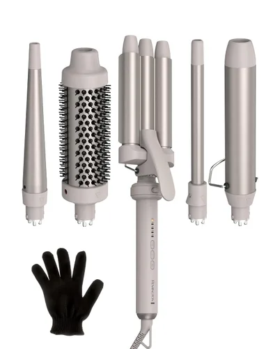 Remington Juego de rizadores 5 en 1: rizador de cerámica intercambiable para ondas de playa, rizos sueltos y apretados, herramienta para el cabello