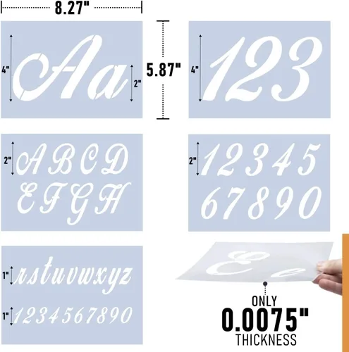 Miniatura 8 de Plantillas de letras para pintar sobre madera, alfabeto con caligrafía, fuente grande y letras cursivas, números, signos, kit de plantillas