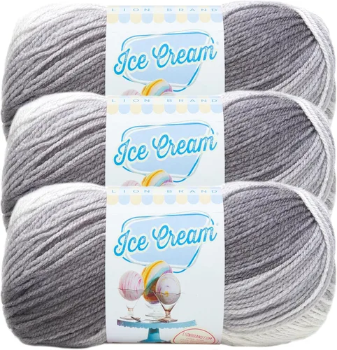 Miniatura 66 de Lion Brand Yarn, Hilo para Bebé Ice Cream para tejer, ganchillo y manualidades, Baseball Nut, 1 paquete, fibra acrílica colorida de peso DK