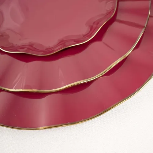 Miniatura 117 de Tableclothsfactory Paquete de 10 platos redondos de plástico negro de 6 pulgadas para ensalada de postre, platos desechables con borde ondulado
