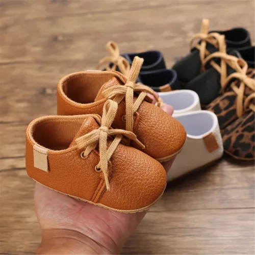 Miniatura 4 de Zapatos de piel sintética para bebés, niños y niñas, suela de goma suave, con cordones, zapatos Oxford para cuna para niños pequeños que caminan