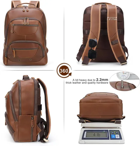 Miniatura 2 de TIDING Mochila de cuero para hombre para laptop de 16 pulgadas y 15.6 pulgadas, bolsa de trabajo vintage de viaje de negocios, mochila grande