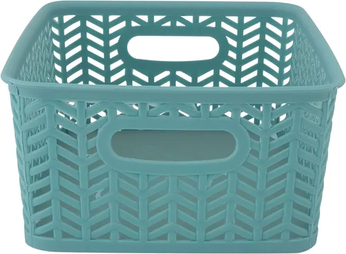 Miniatura 6 de Simplify Paquete de 3 cestas de almacenamiento pequeñas en espiga, dimensiones: 10 x 8 x 4 pulgadas, diseño de espiga, peso ligero, ideal para baño