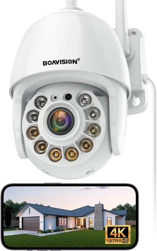 BOAVISION Cámara de seguridad 4K/8MP al aire libre, cámara IP inalámbrica WiFi Sistema de seguridad para el hogar Vista de 360°, detección de