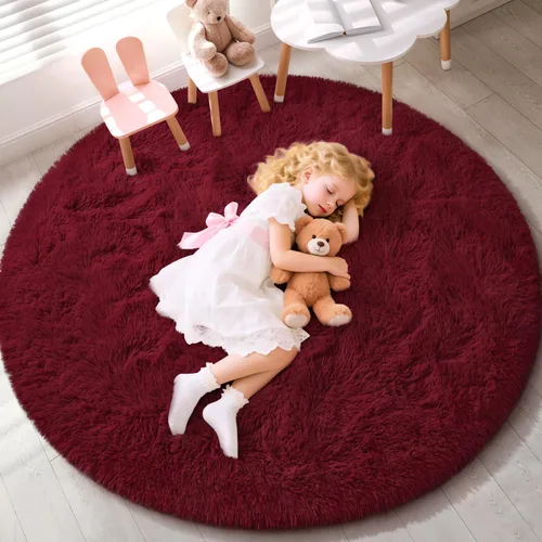 Miniatura 116 de EVOIONOS - Alfombra redonda gris para dormitorio, 5x5 pies; alfombras circulares suaves y esponjosas para sala de estar, alfombras de felpa peludas