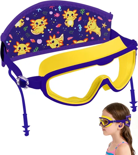 Miniatura 8 de Axolotl - Gafas de natación para niños pequeños, correa de tela, sin dolor, antiniebla, tapones para los oídos antifugas para niños y niñas Azul