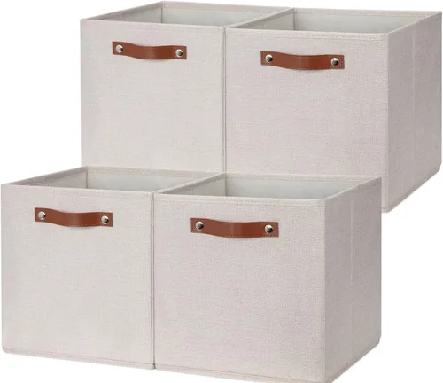 Miniatura 13 de HNZIGE Juego de 4 cubos de almacenamiento de tela, organizadores plegables para estantes, hogar, cubos decorativos para el hogar, juguetes, armario