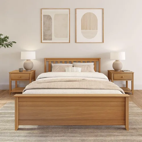 Miniatura 3 de Plank+Beam Marco de cama Queen de madera maciza, cama de plataforma con cabecero, pacana Nuez pacana