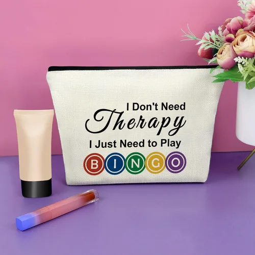 Miniatura 2 de Sazuwu Regalos para amantes del bingo, regalo de juego para mujeres, bolsa de maquillaje, No necesito terapia, solo necesito jugar al bingo 1 PC